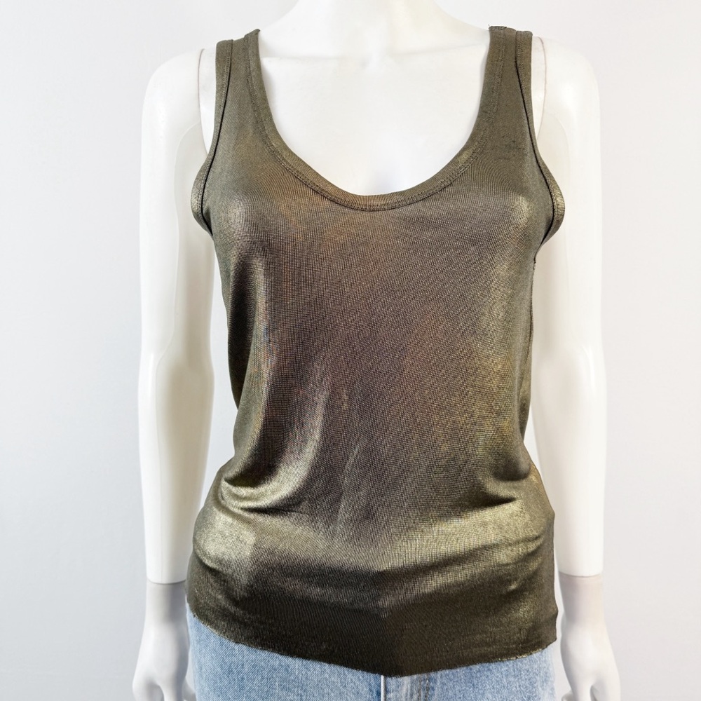 Rta Brand Gold Tank Top Size XXS Scoop Neck Casual Summer Classic Metallic